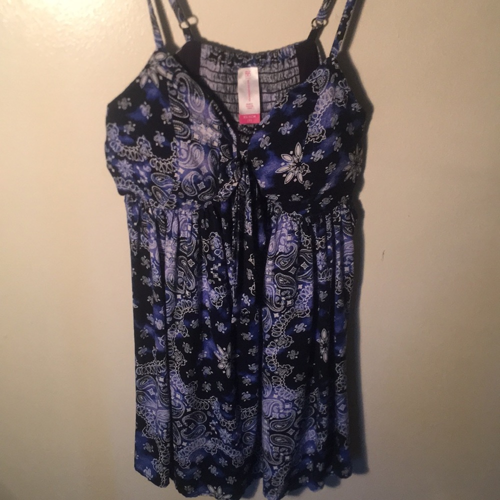 Blue flowy bandana print spaghetti strap top